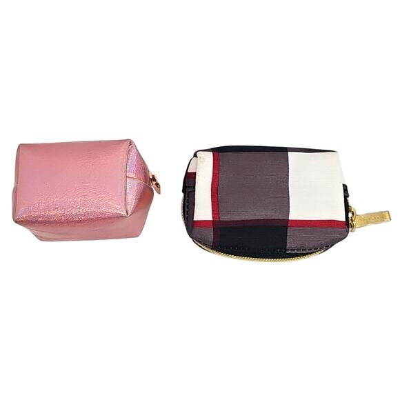 Two Stylish One Pink Faux Leather and One Black Gray White Red Mini Pouch Set - Picture 3 of 7